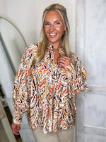 Load image into Gallery viewer, Strong Will Brown/Mustard Printed Blouse
