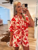 Load image into Gallery viewer, Exotic Adventure Red Floral S/S Button Down &amp; Shorts Set
