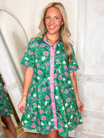 Load image into Gallery viewer, Here To See Kelly Green/Pink Botanical Mini Dress
