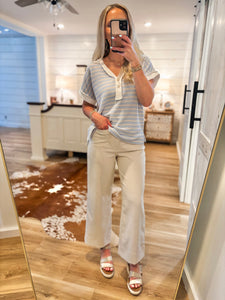 Still Here Powder Blue Stripe Henley Blouse