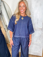 Load image into Gallery viewer, Sitting On Go Denim Tee &amp; Lounge Pant Set
