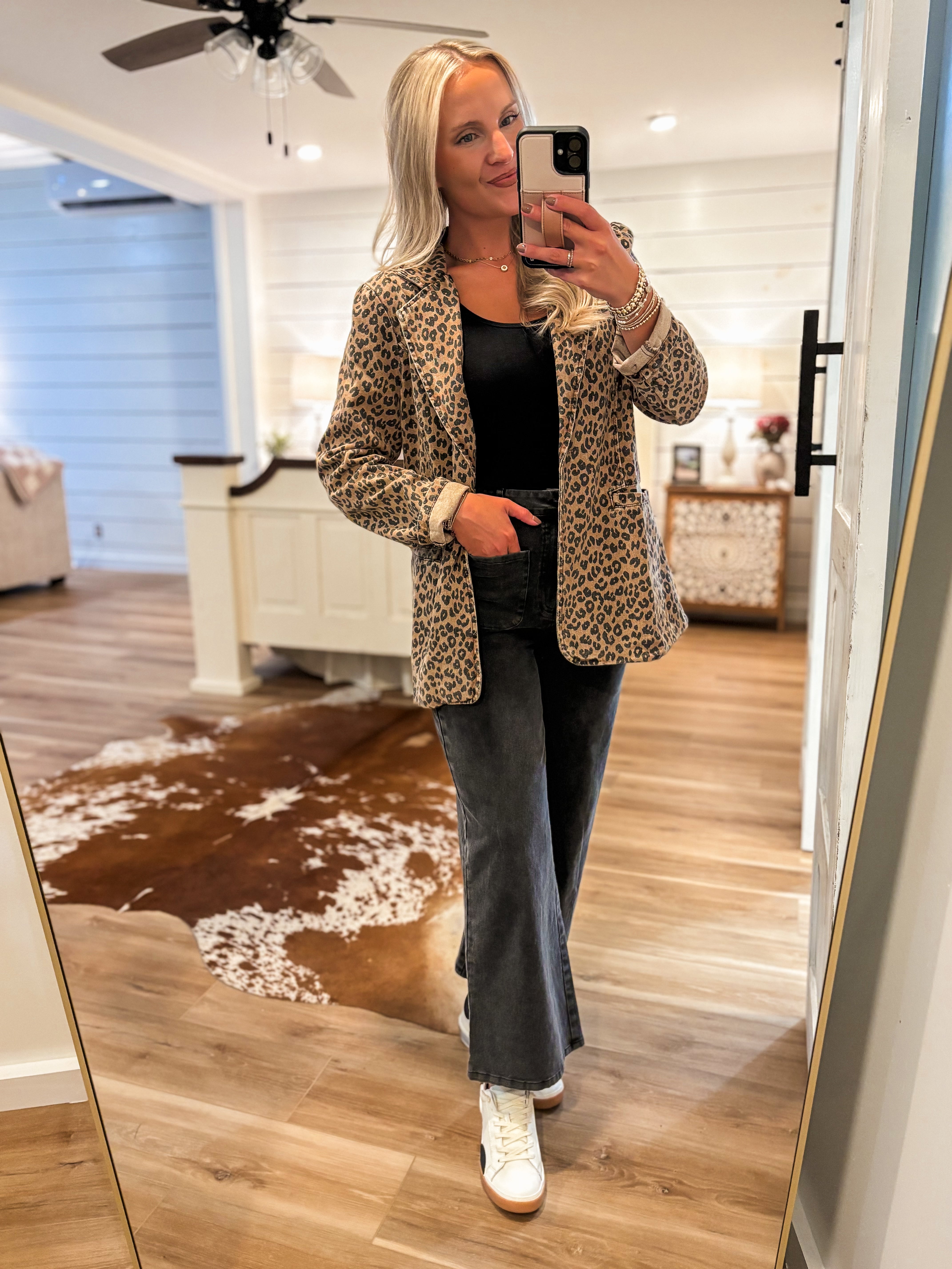 Running Wild Leopard Denim Blazer