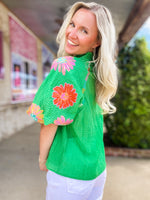 Load image into Gallery viewer, Perfect Timing Floral Embroidered Kelly Green THML Blouse
