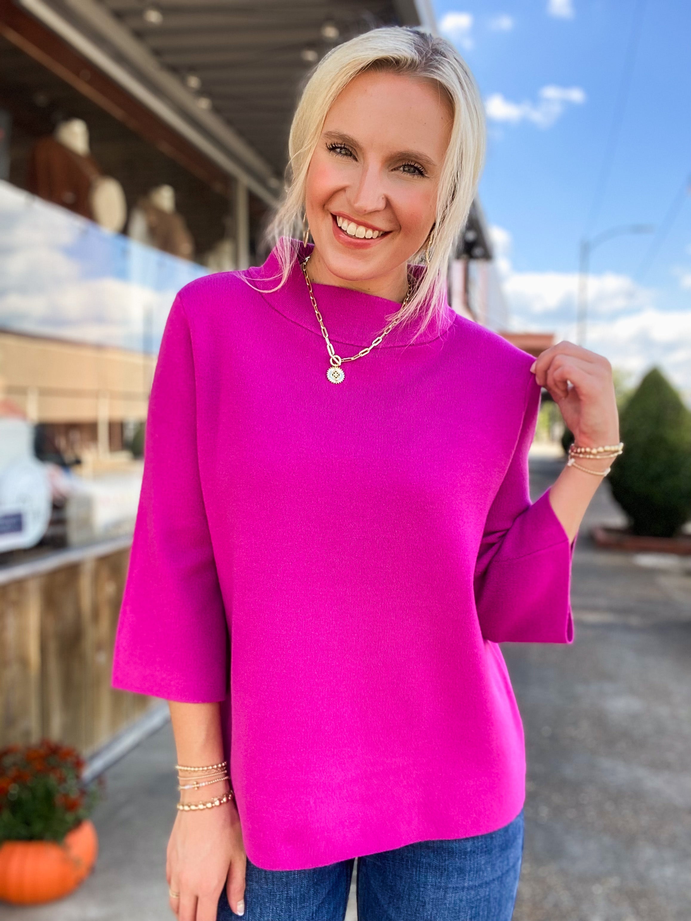 Uptown Chic Berry Mock Neck Sweater