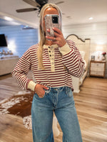 Load image into Gallery viewer, Almost Late Burgundy &amp; Ivory Stripe Henley Top
