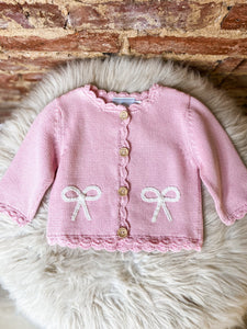 Little English Pink Bow Crochet Sweater