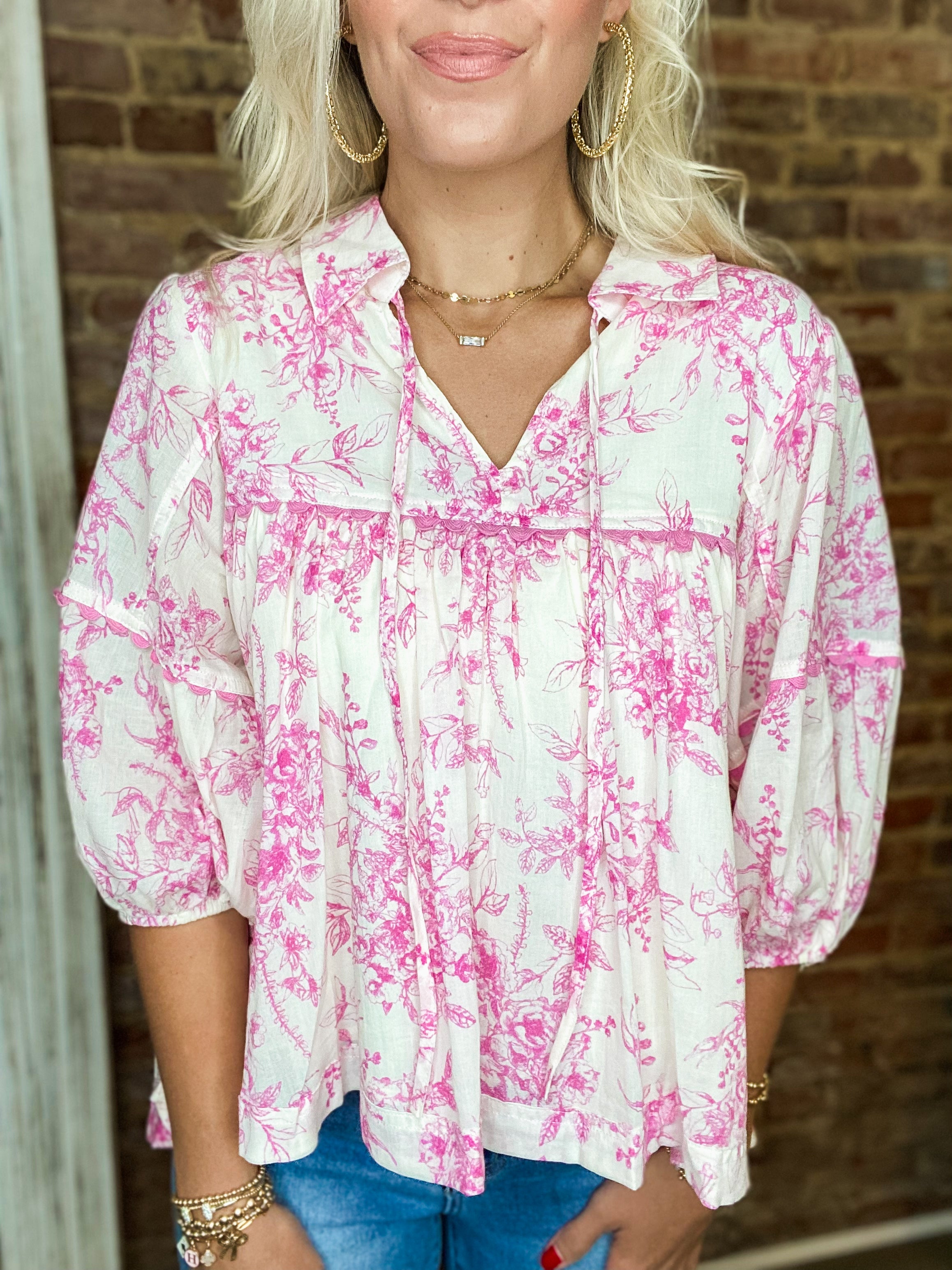 In A Dream Pink Floral Blouse