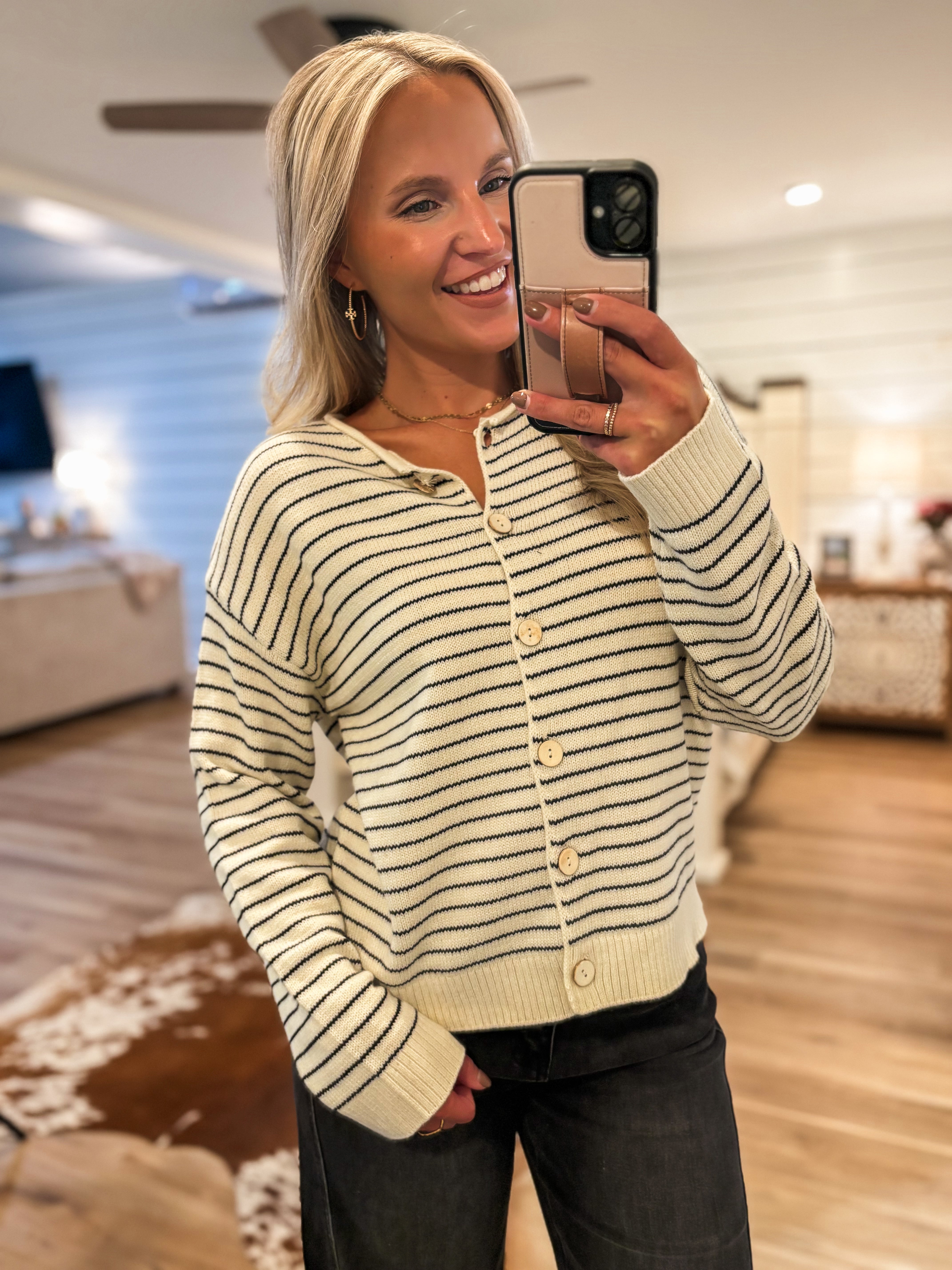 Hope For It Cream & Black Stripe Cardigan