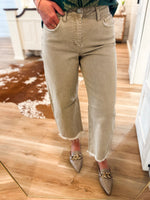 Load image into Gallery viewer, Cinder High Rise Olive Barrel Vervet Denim
