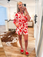 Load image into Gallery viewer, Exotic Adventure Red Floral S/S Button Down &amp; Shorts Set
