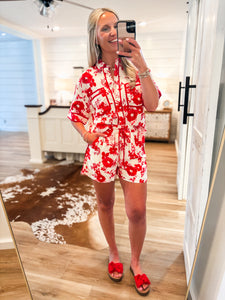 Exotic Adventure Red Floral S/S Button Down & Shorts Set