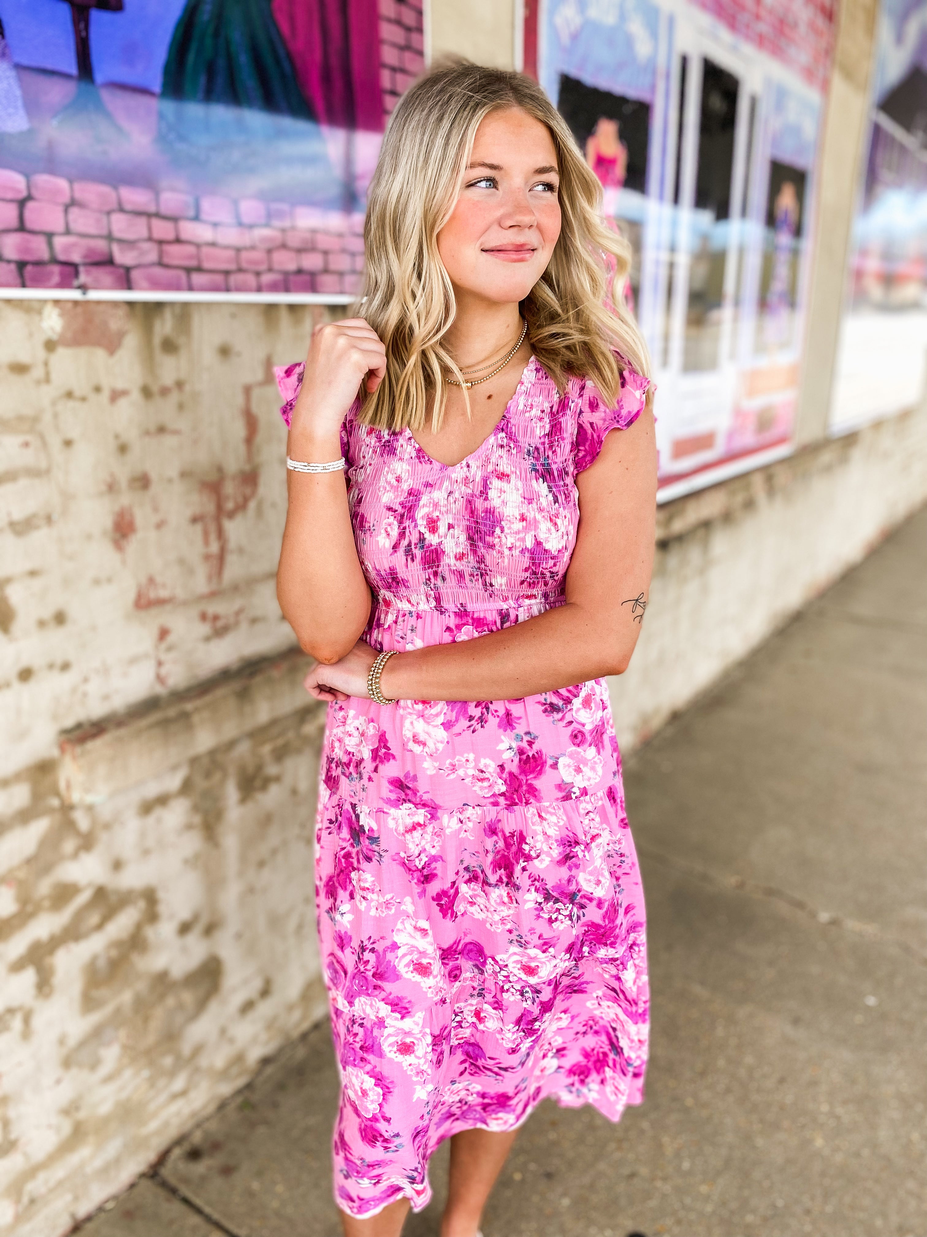 Best Intentions Pink Floral Midi Dress