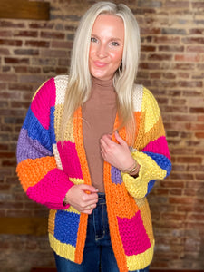 Walking Through Leaves Color Block Chunky Knit Cardigan