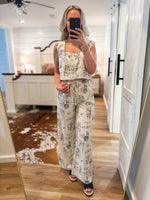 Load image into Gallery viewer, Set Sail Taupe &amp; Black Printed Crop Top &amp; Linen Pant Set
