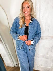 Step Forward Denim Zip Track Jacket
