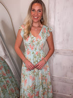 Load image into Gallery viewer, Deciding Today Aqua Floral Midi Dress
