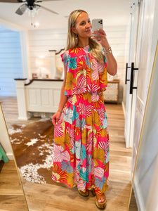 Dance With Me Pink Multi Floral ADRIENNE Top & Maxi Skirt Set