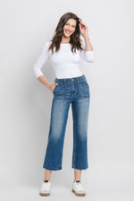 Load image into Gallery viewer, Superb High Rise Dark Wash Cropped Utility Straight Vervet Denim
