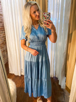 Load image into Gallery viewer, Feeling Good Sky Blue Tiered Midi Dress
