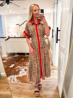 Load image into Gallery viewer, Walk Out Red Contrast Leopard Midi Dress
