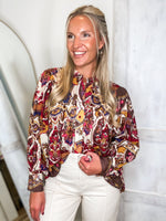 Load image into Gallery viewer, Kind Acts Brown Multi Printed Button Down Blouse
