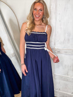 Load image into Gallery viewer, My Next Chapter Navy Contrast Midi Dress
