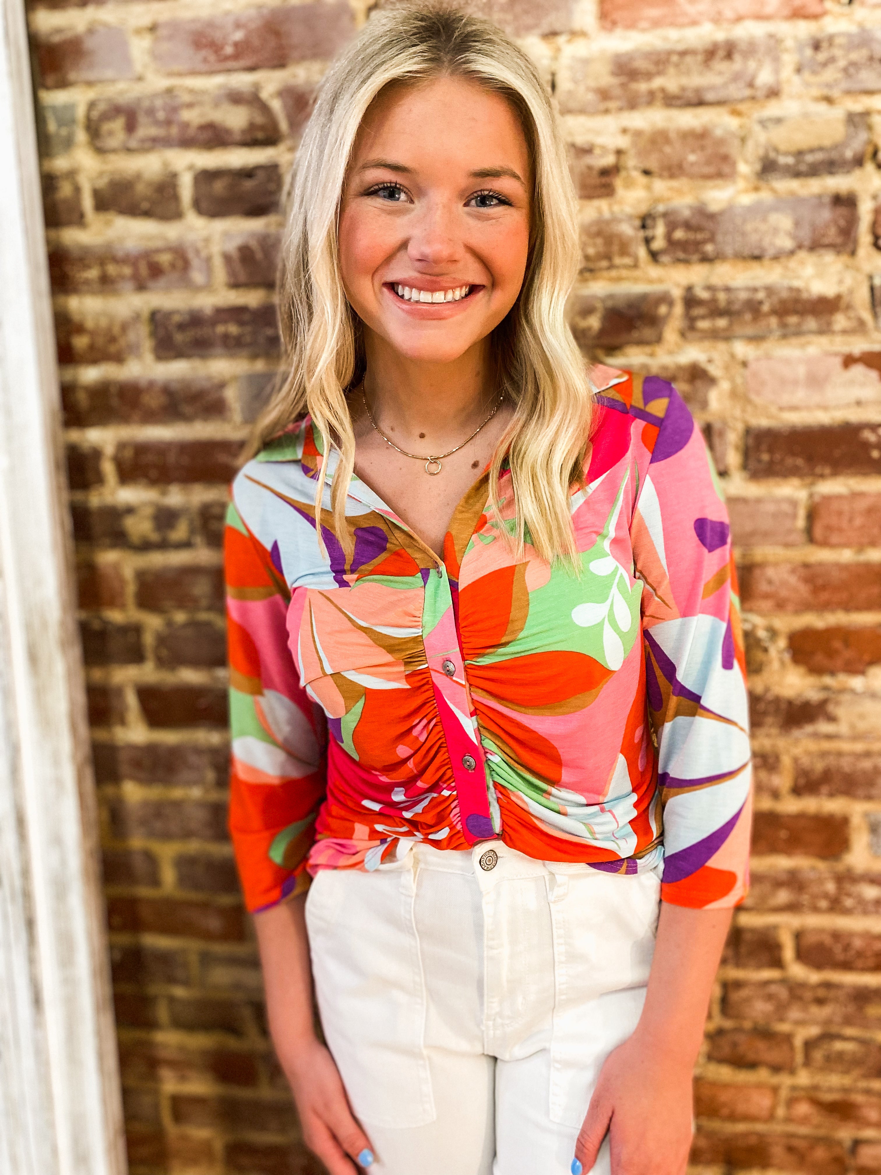 Summer Era Multicolor Floral Button Down Blouse