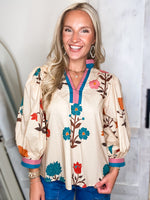 Load image into Gallery viewer, Take Time Ecru Multi Floral Blouse

