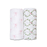 Load image into Gallery viewer, 2-pack Cotton Swaddles - Bows &amp; Rose Trellis
