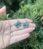 Load image into Gallery viewer, Green Quilted Bow Coquette Huggie Hoops Holiday Earrings
