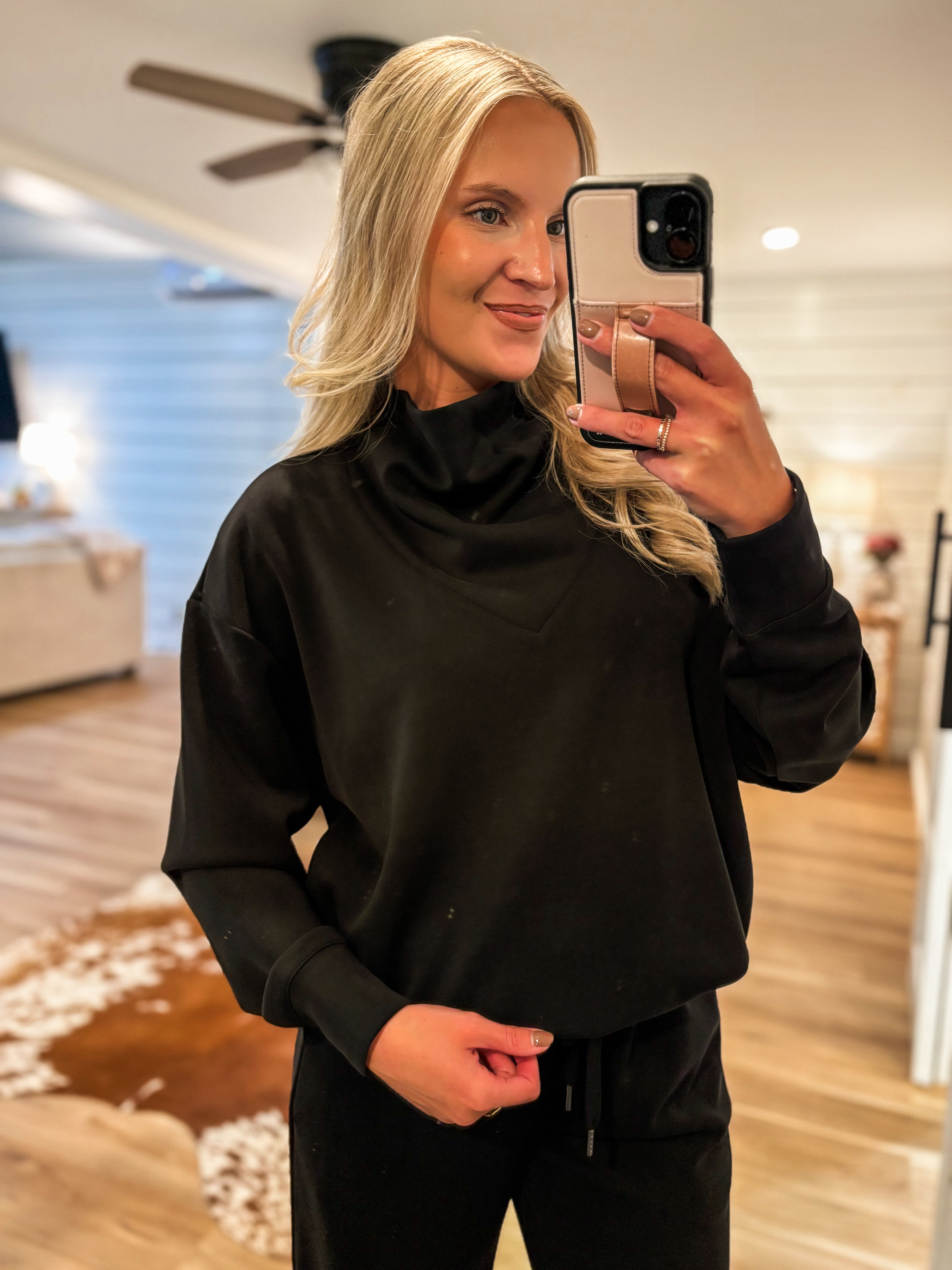 Set The Tone Black Modal Pullover & Jogger Pant Set