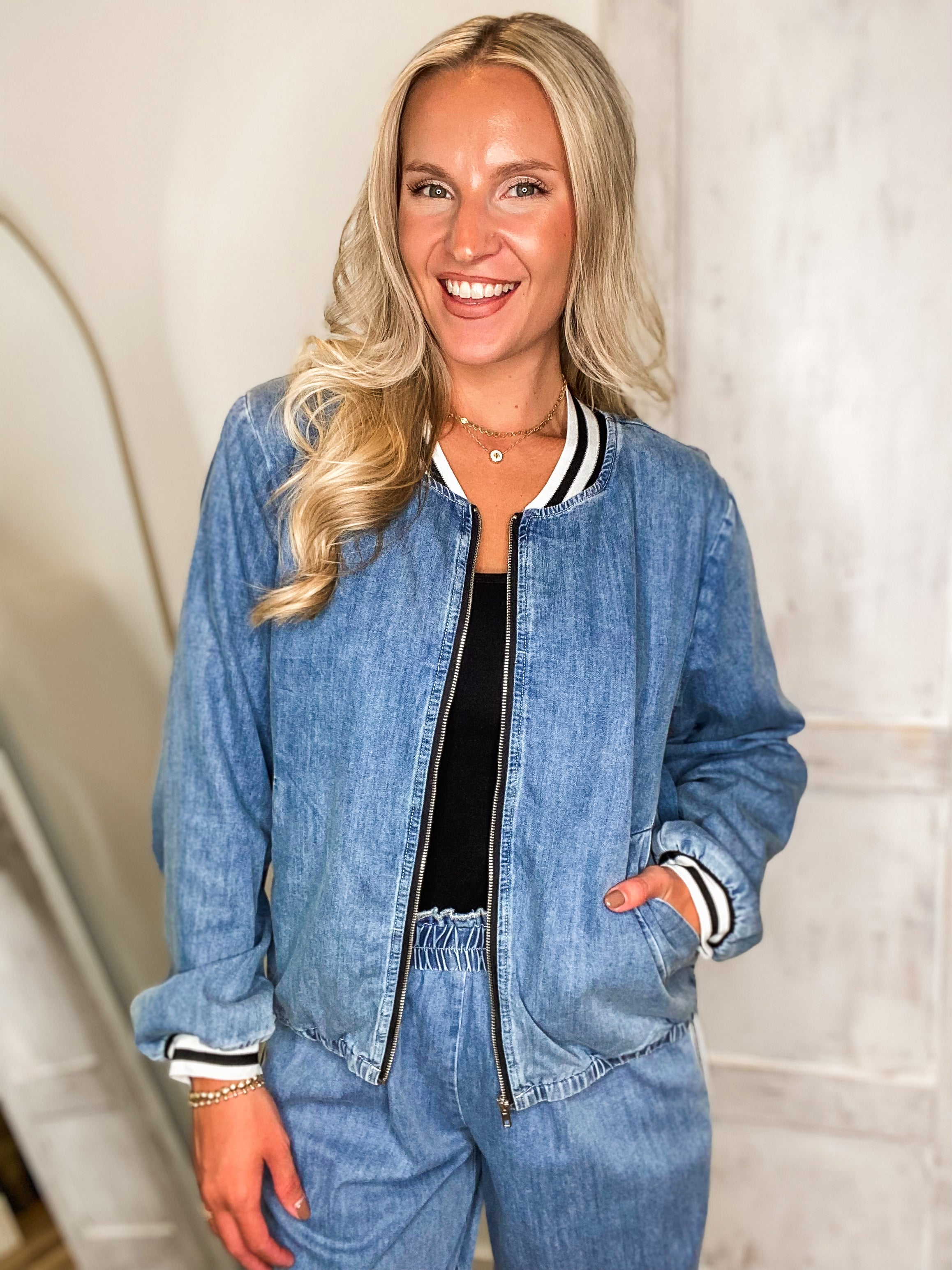 Step Forward Denim Zip Track Jacket