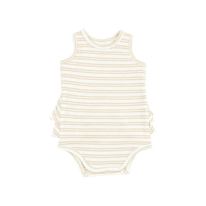 Angel Dear Oxford Tan Stripe Bubble With  Ruffles