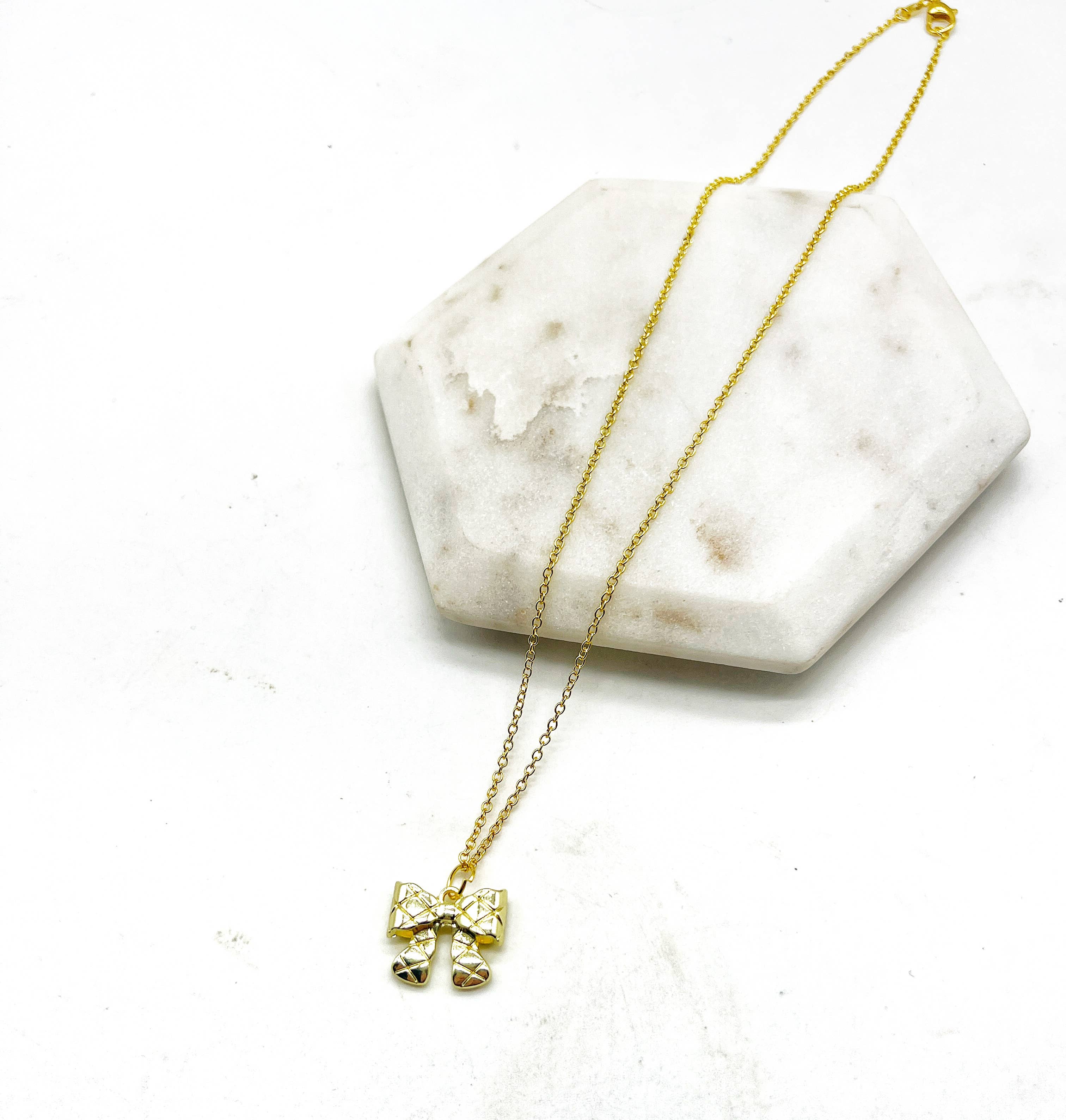 Gold Quilted Bow Necklace Holidays