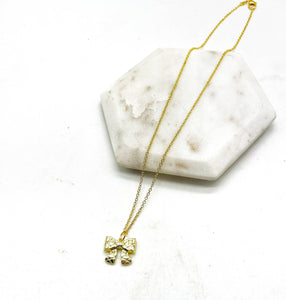 Gold Quilted Bow Necklace Holidays