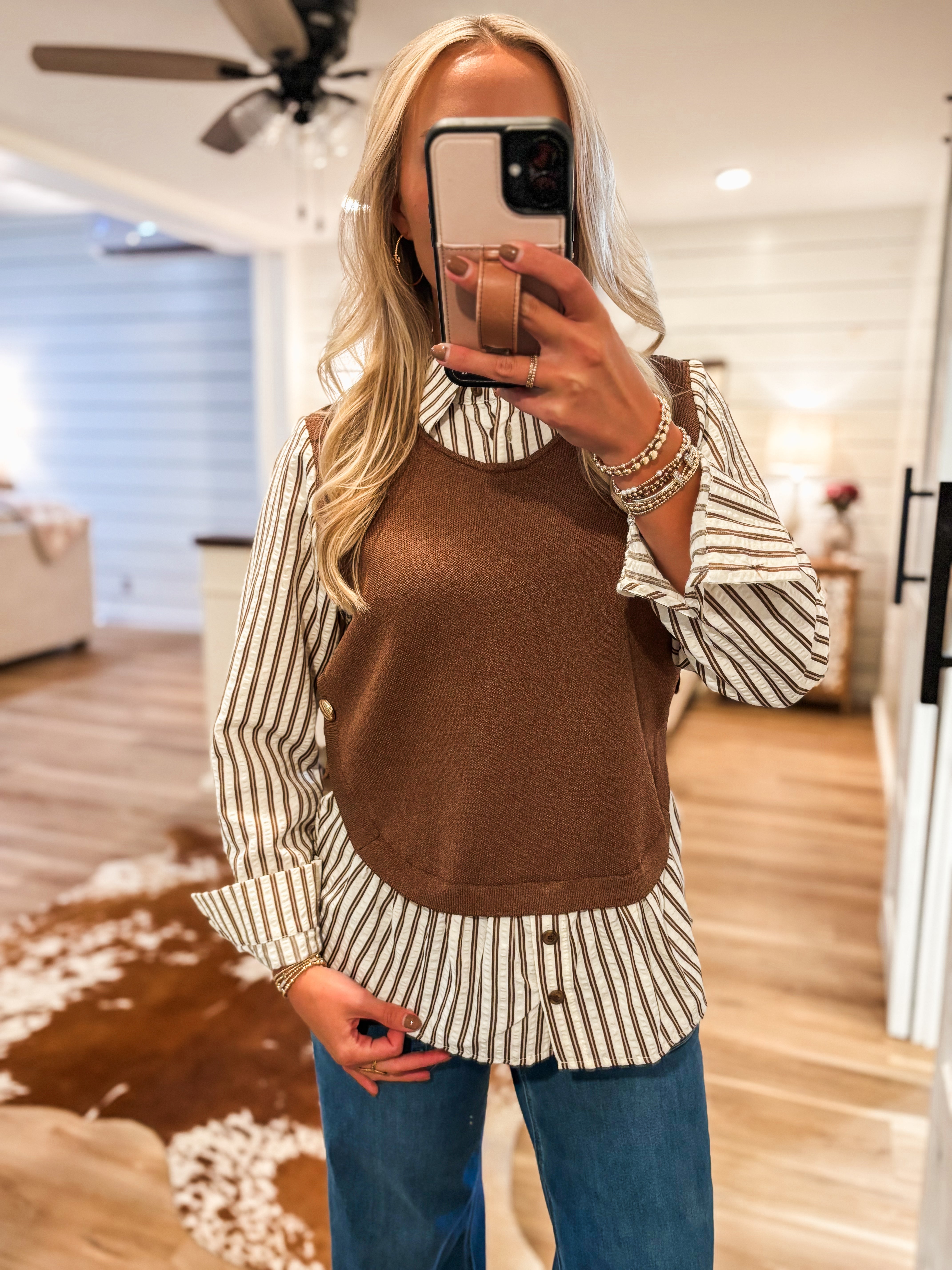 My Way Out Brown FATE Vest Polo Blouse