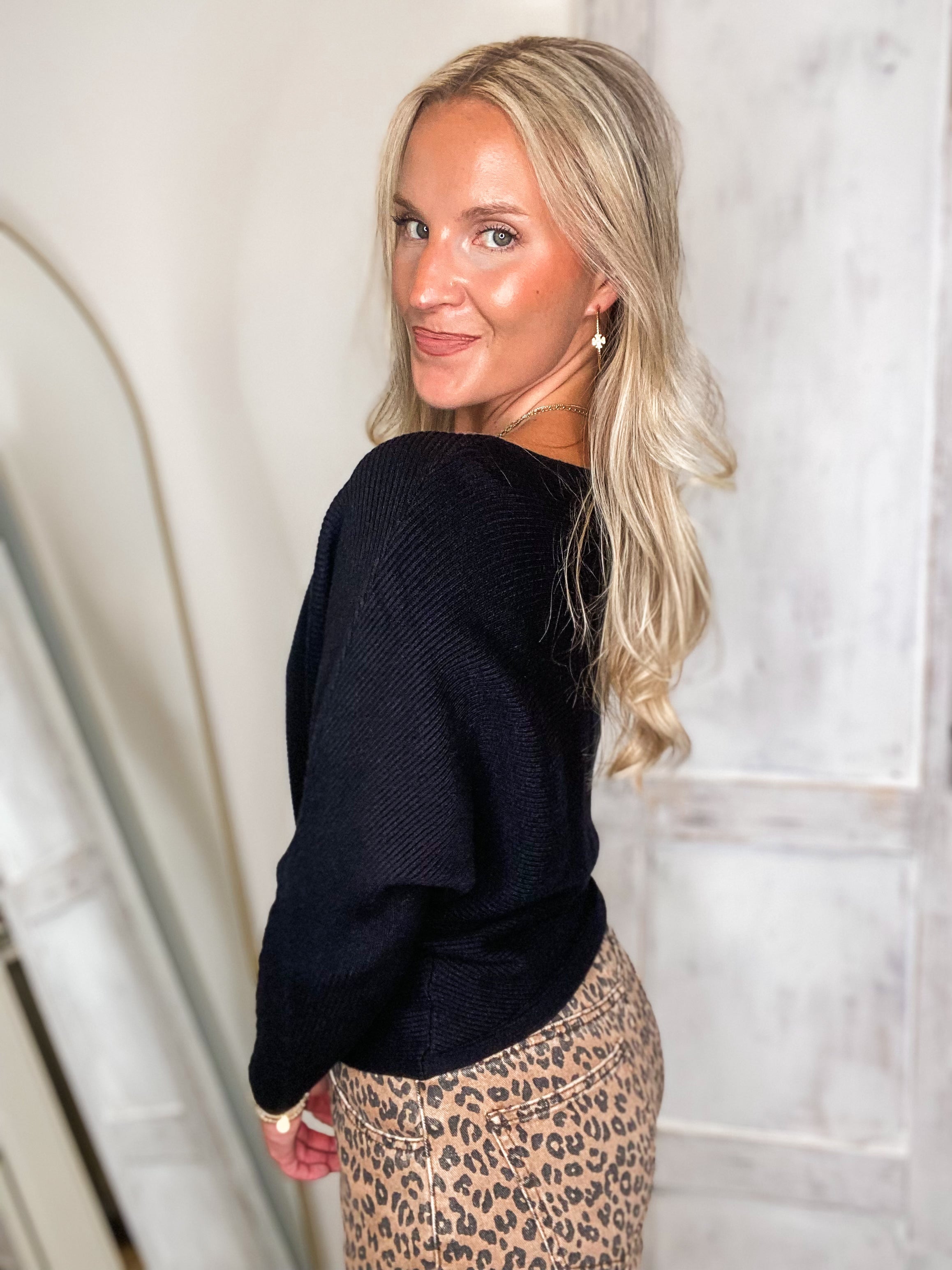 Here For You Black Knit PINCH Pico Sweater