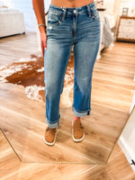 Load image into Gallery viewer, Mid Rise Slim Wide Cuffed Vervet Denim
