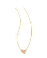 Load image into Gallery viewer, Ari Framed Light Pink Drusy Heart Pendant Gold Necklace
