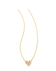Ari Framed Light Pink Drusy Heart Pendant Gold Necklace