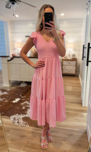Precious Memory Pastel Pink Midi Dress