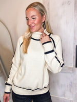 Load image into Gallery viewer, Giving Back Ivory Contrast Turtleneck Sweater
