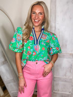 Load image into Gallery viewer, Perfect Day Kelly Green Paisley Contrast Blouse
