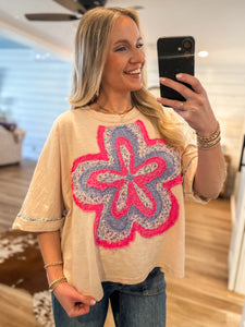 Good Mood Cream Flower Patch Tee