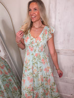 Load image into Gallery viewer, Deciding Today Aqua Floral Midi Dress
