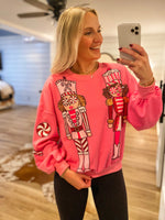 Load image into Gallery viewer, Sequin Nutcracker Pink Simply Southern Sweatshirt
