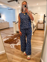 Load image into Gallery viewer, Holding On Navy Polka Dot Tank &amp; Lounge Pant Set
