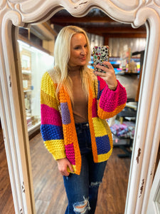 Walking Through Leaves Color Block Chunky Knit Cardigan