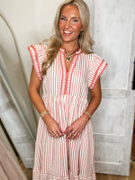 Load image into Gallery viewer, Worth Seeing Pink Stripe Midi Dress
