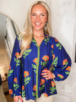 Load image into Gallery viewer, My Type Navy Floral Contrast Blouse
